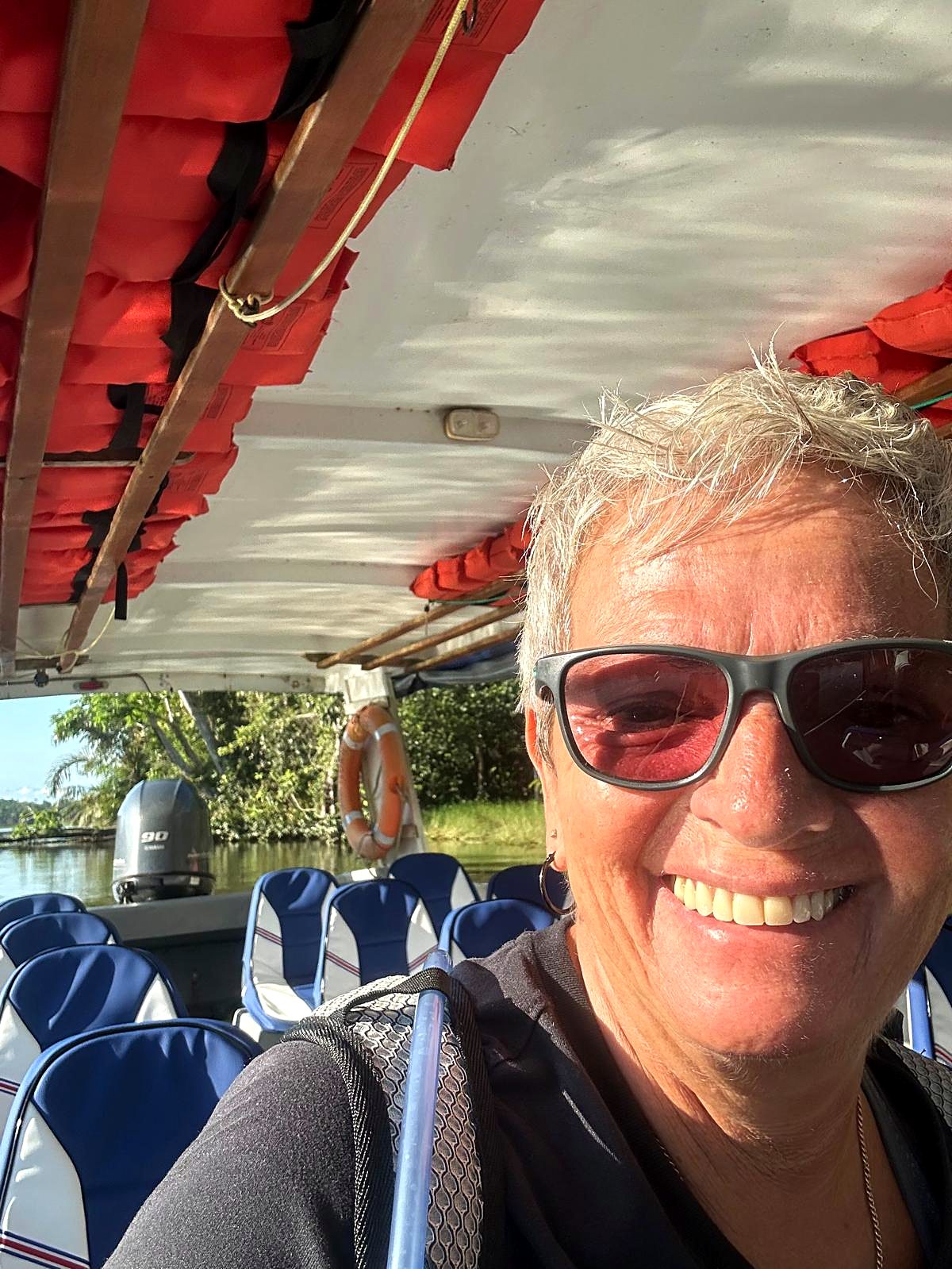 A hiker on the boat to Parismina, Day 1