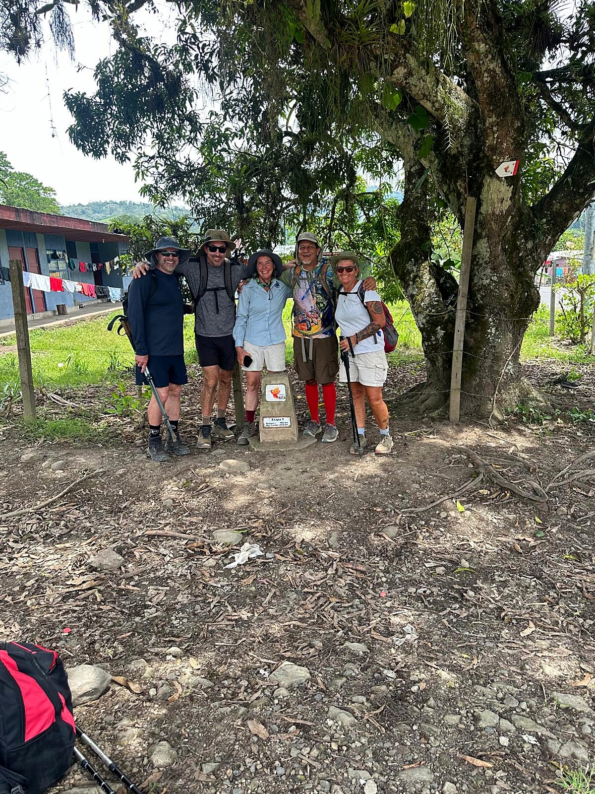 Hikers resting under a big tree