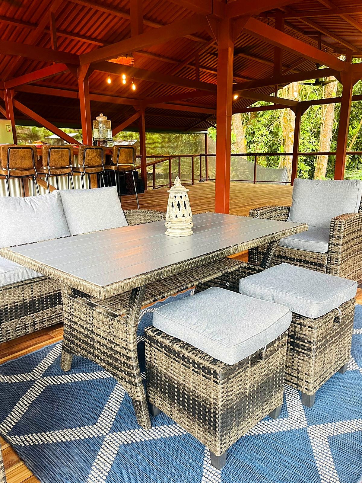 Lounge with wicker sofas and a table