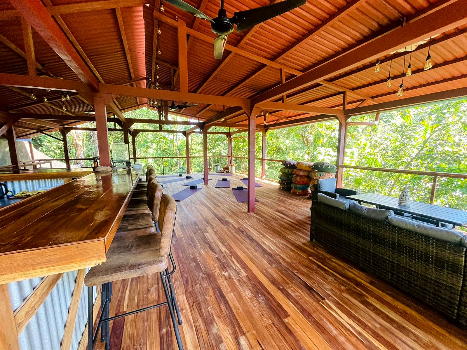 Long table and sofas in the open lounge