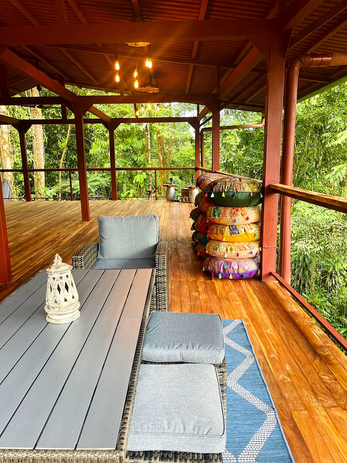 Lounge seating on the deck with cushions