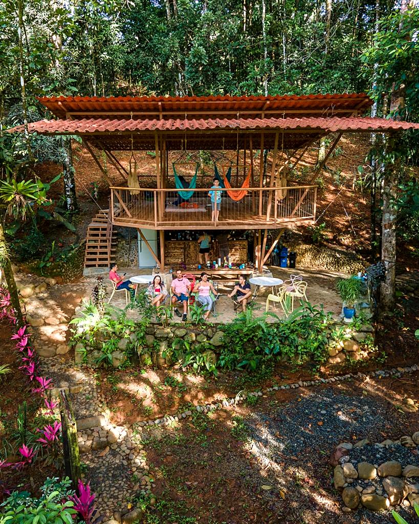 The rancho from the garden, hammocks upstairs