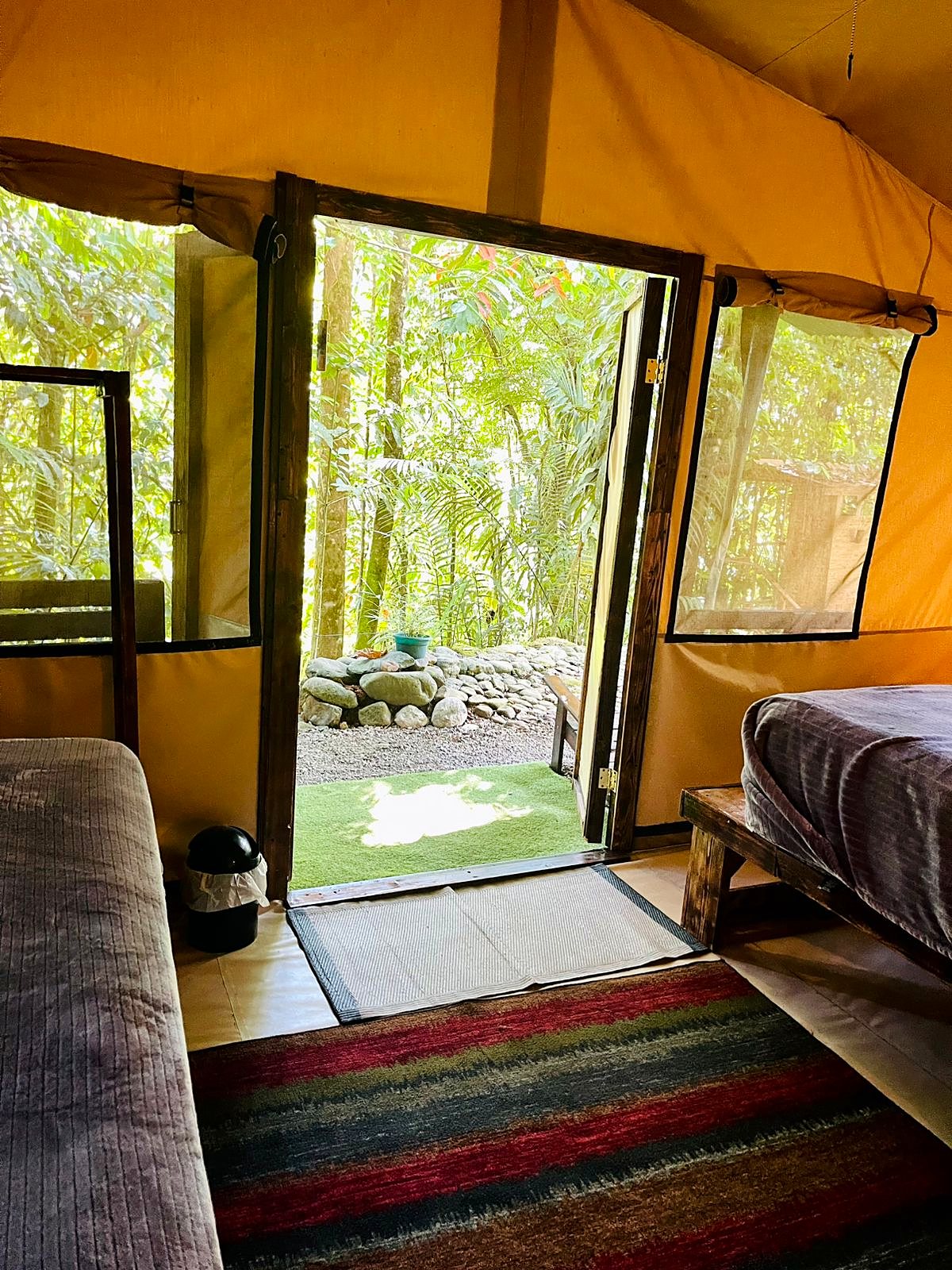 Looking out of the tent door to the garden